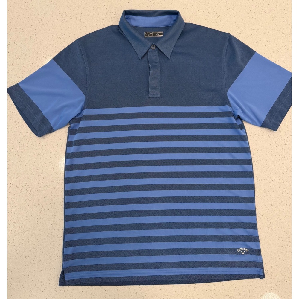 Callaway Polo Shirt Mens Large Blue Good Striped Colorblock Casual Golf Athletic